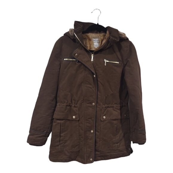 Zara Trafaluc Brown Winter Coat w/hood Size Medium Faux Fur lined - Picture 1 of 10